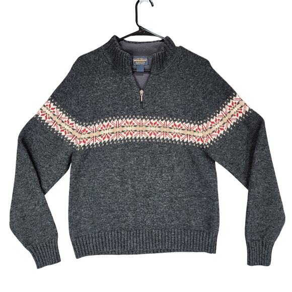 Vtg‎ Woolrich Fair Isle Sweater sz M Women  Gray Red 100% Lambswool Fisherman - Picture 1 of 12